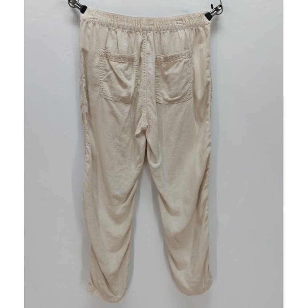 Cynthia Rowley Linen Blend Joggers Women's Medium Cream Ruched Tapered Pants - Picture 2 of 7